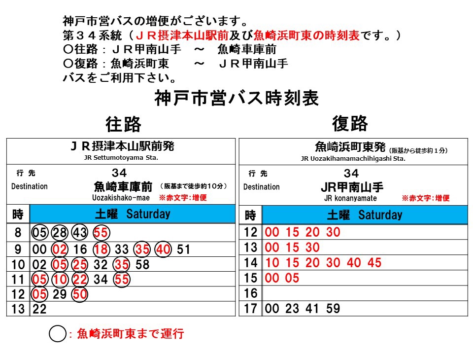 海上自衛隊 阪神基地隊 一般公開 2024spring：市営バス時刻表（増便）