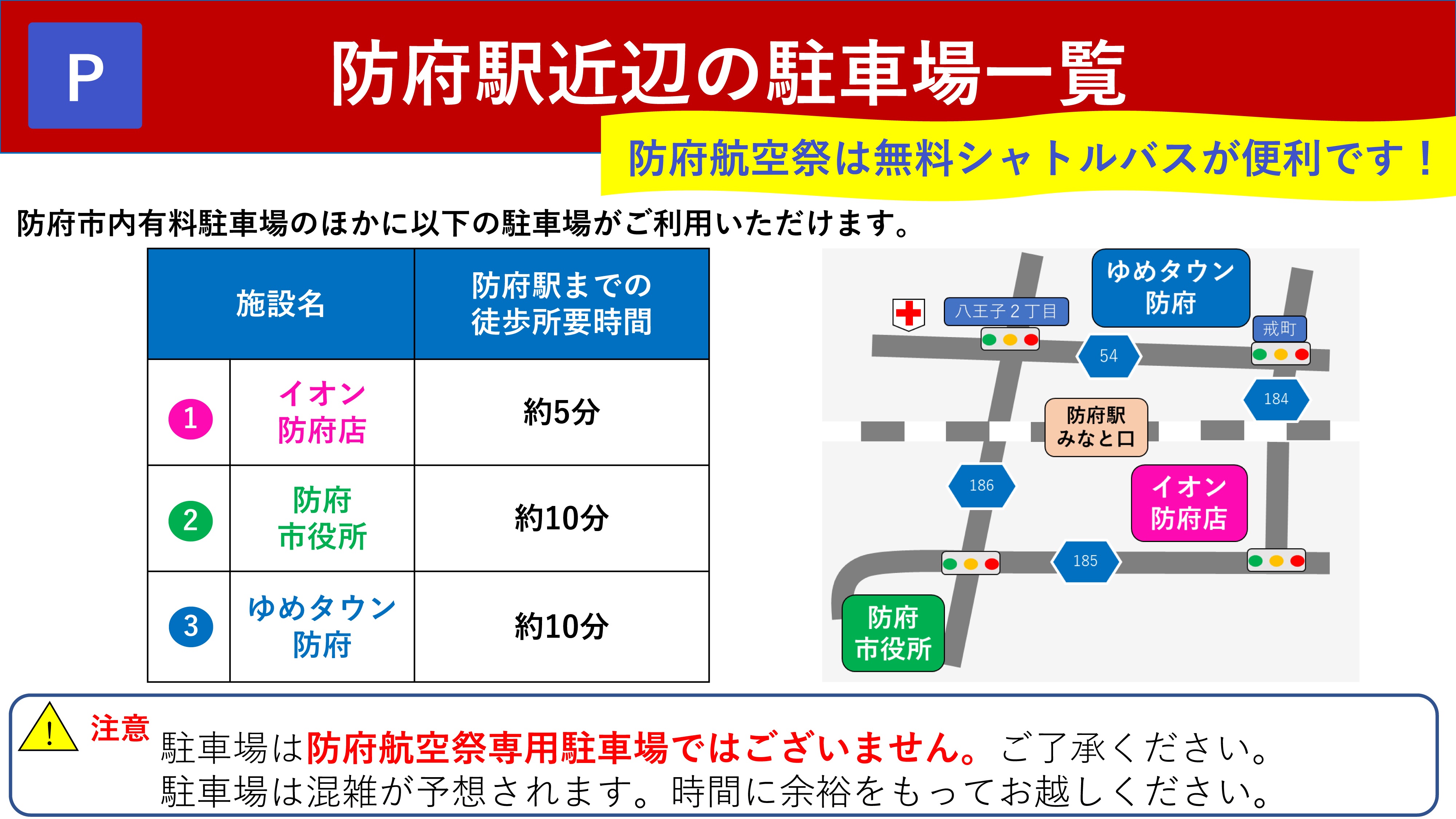 令和8年度 防府航空祭 ~幸せます防府~:駐車場案内(防府駅周辺)