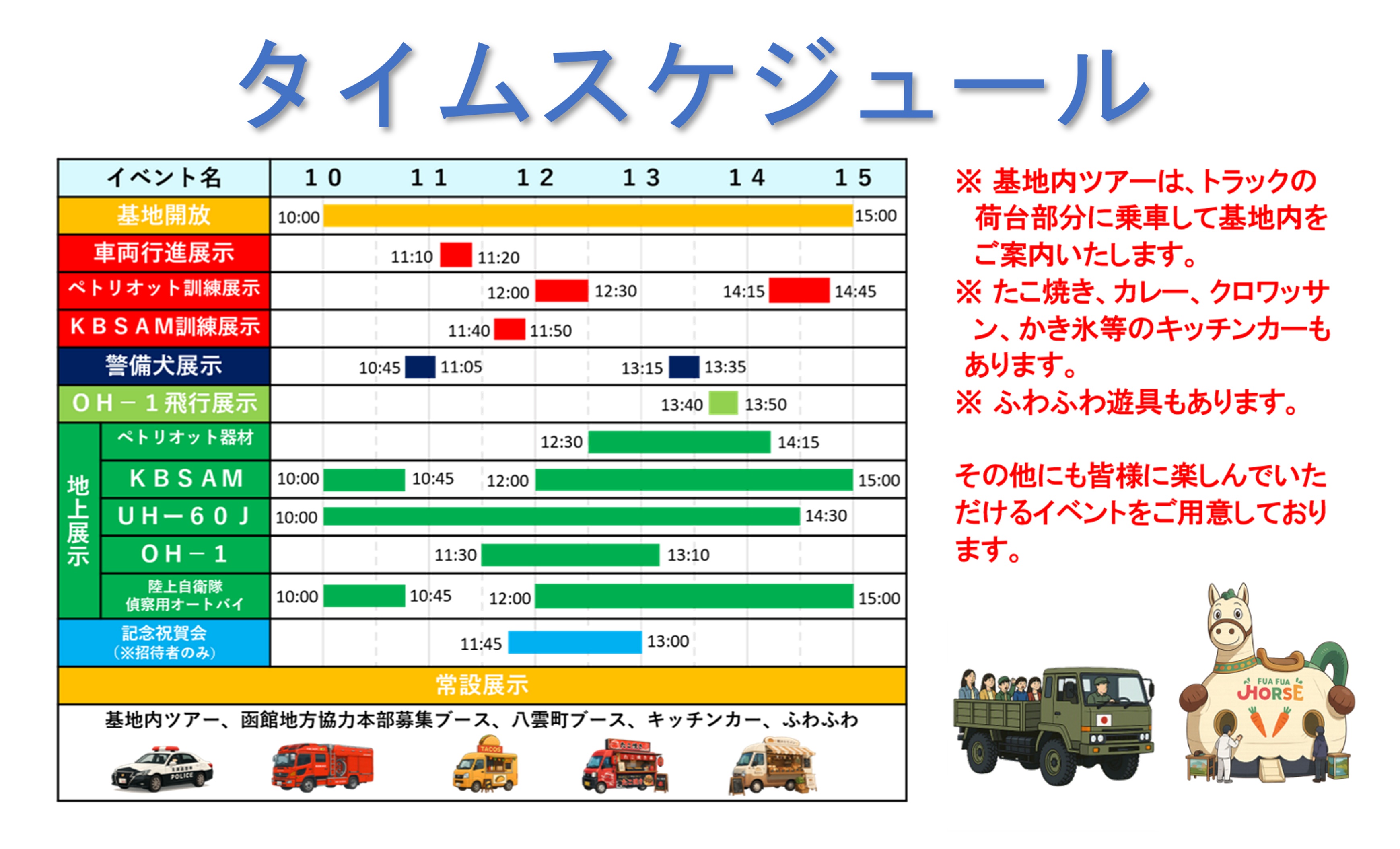 航空自衛隊 八雲分屯基地 創立49周年記念行事:タイムスケジュール