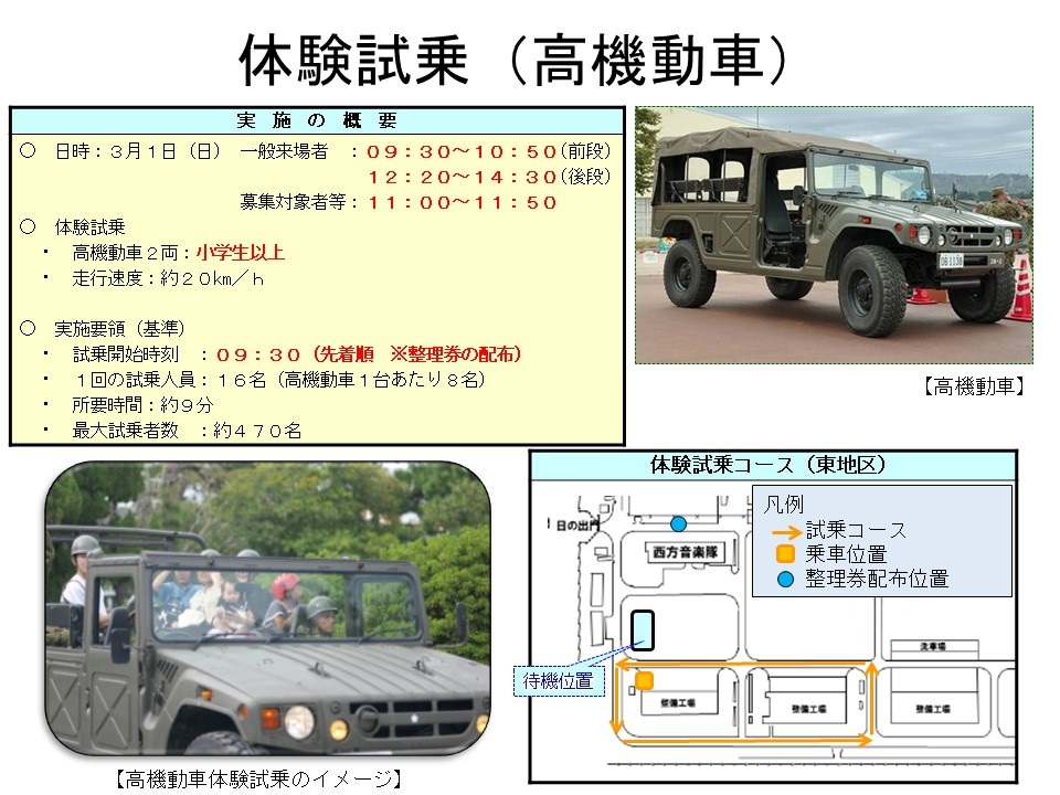 陸上自衛隊 西部方面隊 創隊70周年記念行事:体験試乗(高機動車)