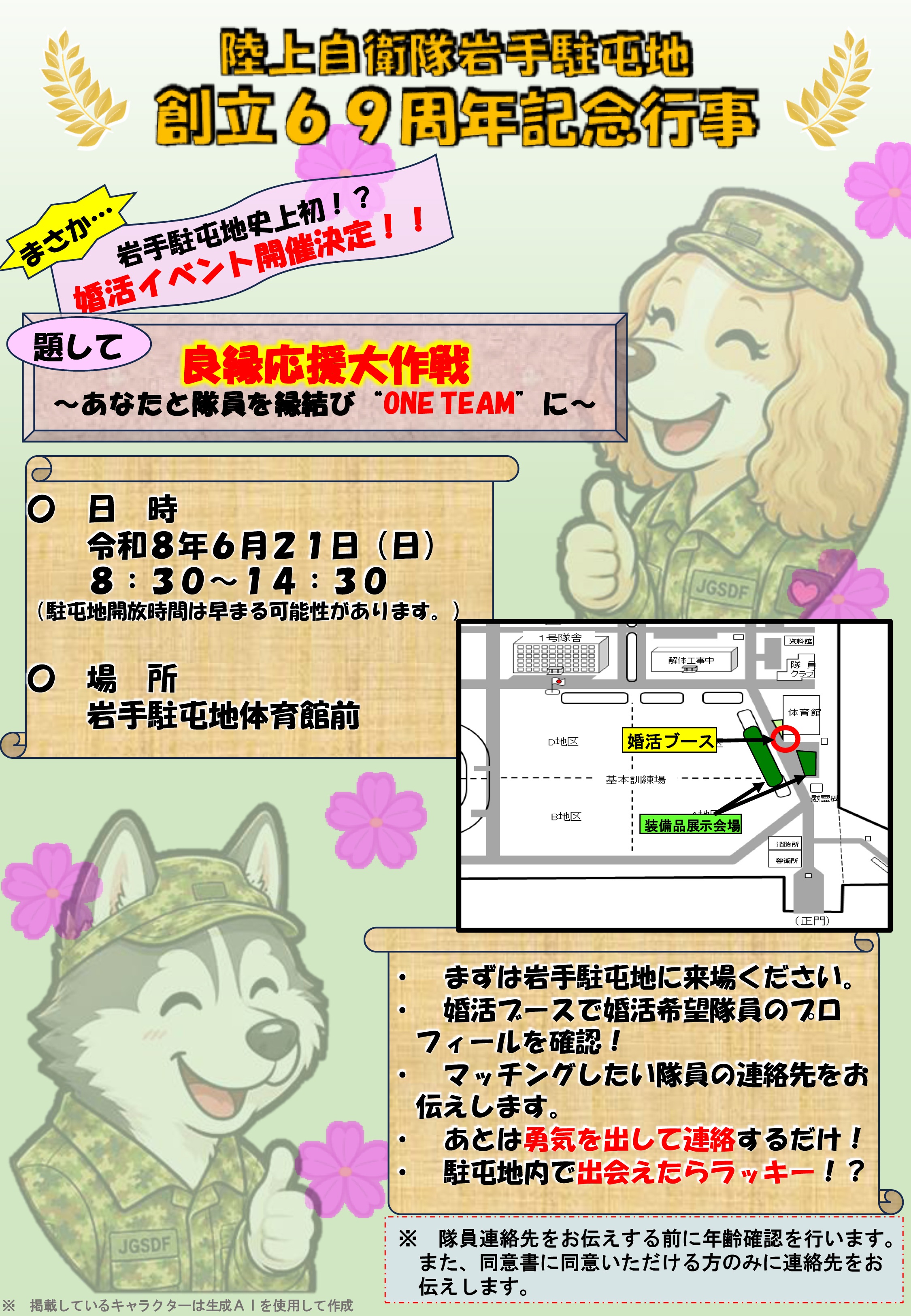 陸上自衛隊 岩手駐屯地 創立69周年記念行事:良縁応援大作戦
