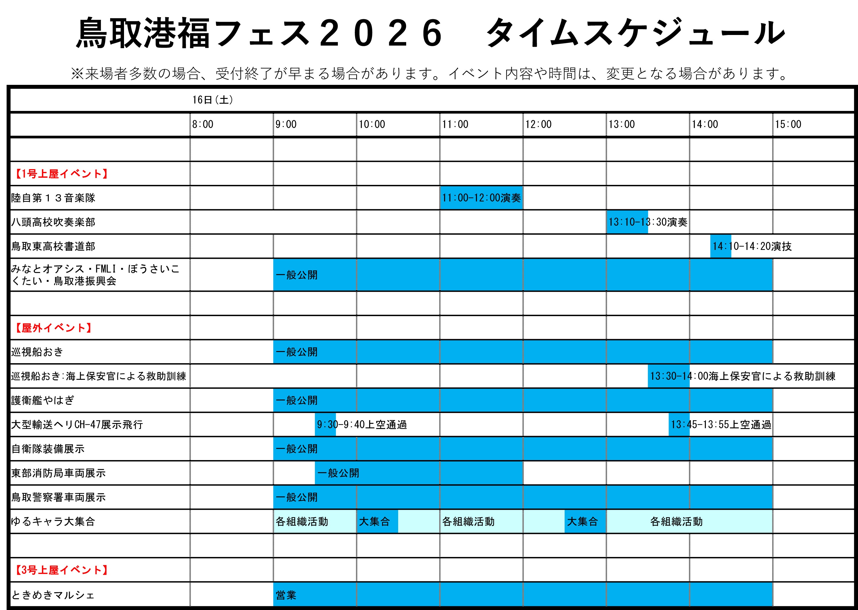 鳥取港福フェス2026:タイムスケジュール